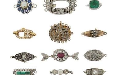 A collection of fifteen gem-set clasps, including a...