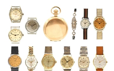 A collection of watches. To include a rose gold plated hunte...