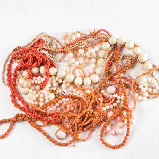 A group of coral jewelry