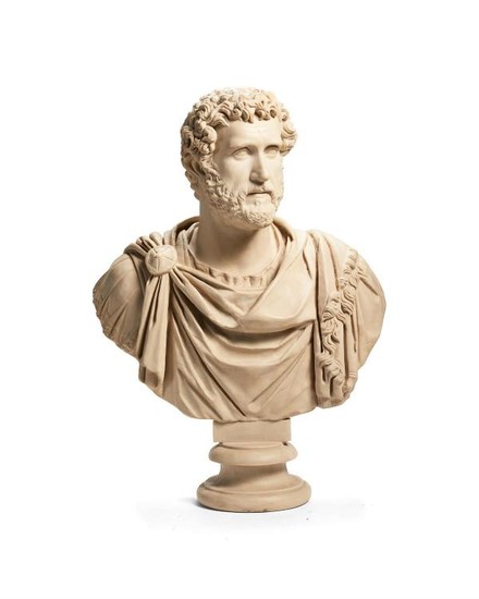 A large and impressive simulated marble bust of Emperor Hadrian, late 20th century