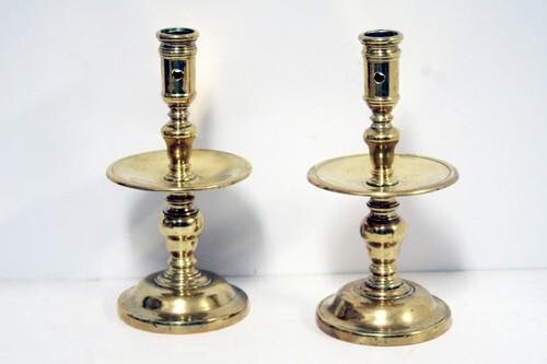 A large bold pair of mid 17th century Dutch brass mid