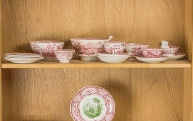 A large collection of Staffordshire mainly red transferware ceramics