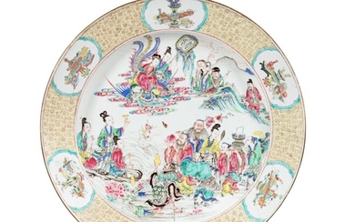 A large famille rose 'Eight Immortals' dish Qing dynasty, 18th century | 清十八世紀 粉彩群仙祝壽圖折沿大盤