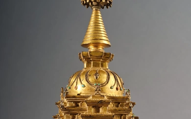 A large gilt-copper alloy stupa, Tibet, 15th century