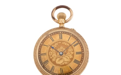 A late 19th century 18ct gold open face pocket watch, with e...