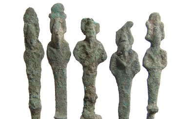 A lot of 5 Egyptian bronze votive figures of Osiris
