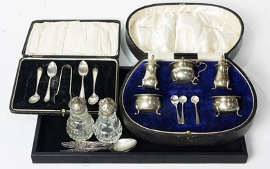 A lot of sterling table articles: (6) Whiting Lily of Valley teaspoons; an English cased set with