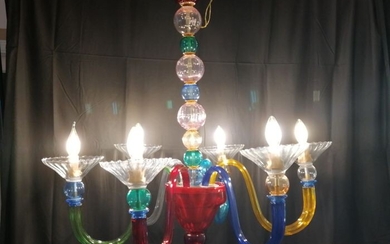 A multicolor blown glass chandelier