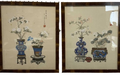 A pair of 19th century Chinese watercolours on silk, still...
