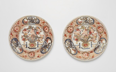 A pair of Meissen porcelain plates with rare Imari decor