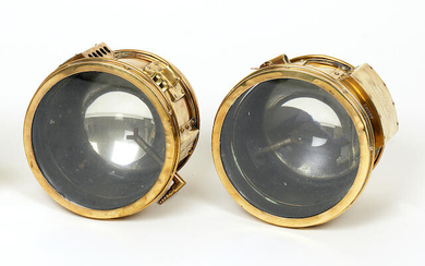A pair of Rushmore 'Searchlight' acetylene headlamps, American