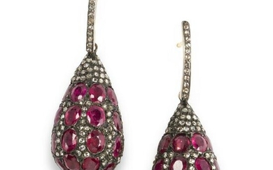 A pair of Victorian ruby and diamond earrings