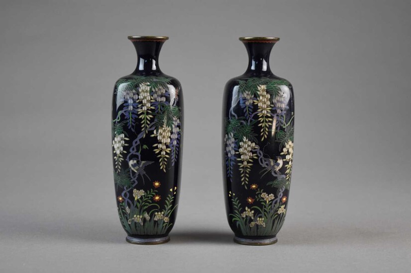 A pair of small Japanese cloisonne vases, Meiji era