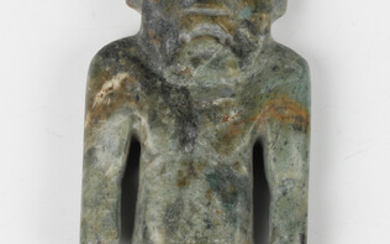 A pre-Columbian Olmec style carved green hardstone figure of a standing male, probably 900-450 BC, b
