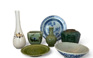 A quantity of Asian ceramics Comprising of a pale jade cela...