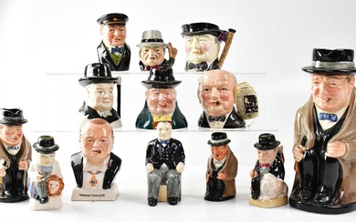 A quantity of Winston Churchill related character jugs comprising a...