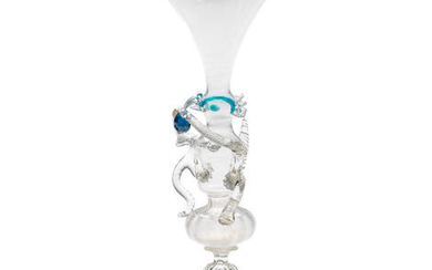 A rare and unusual façon de Venise zoomorphic wine glass, 17th century
