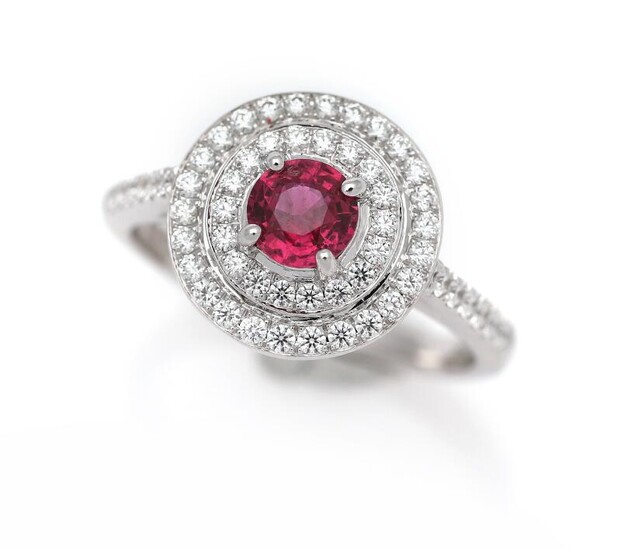 NOT SOLD. A ruby and diamond ring set with a ruby encircled by numerous diamonds, mounted in 18k white gold. Size 54. – Bruun Rasmussen Auctioneers of Fine Art
