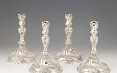A set of four Dresden silver candlesticks made for Prince Elector August II of Saxony