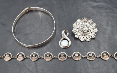 A small selection of silver and white metal jewellery including Ortak silver bracelet having nine
