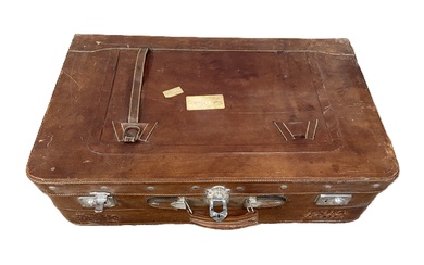 A vintage brown leather suitcase