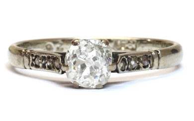 A white gold single stone diamond ring