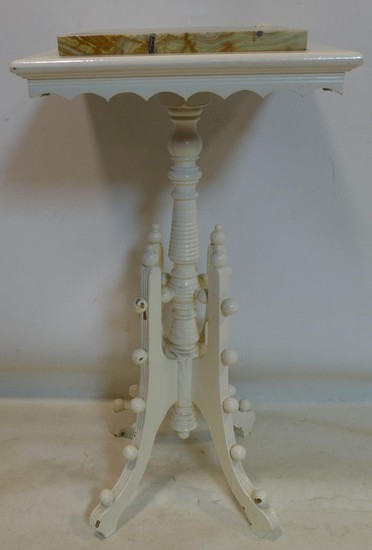 A white painted Arts & Crafts lamp table with onyx top, H.80...