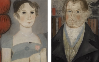 AMERICAN SCHOOL, 19TH CENTURY | PAIR OF FOLK PORTRAITS OF HUSBAND AND WIFE