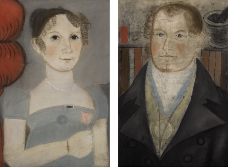 AMERICAN SCHOOL, 19TH CENTURY | PAIR OF FOLK PORTRAITS OF HUSBAND AND WIFE