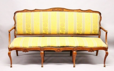 AN 18TH CENTURY STYLE CONTINENTAL WALNUT FRAMED SETTEE