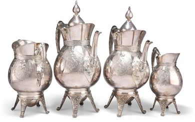 AN AMERICAN SILVER-PLATED FOUR-PIECE TEA AND COFFEE