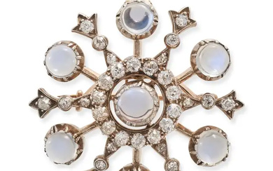 AN ANTIQUE MOONSTONE AND DIAMOND SNOWFLAKE BROOCH ...