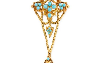 AN ANTIQUE TURQUOISE MOURNING LOCKET BROOCH, 19TH
