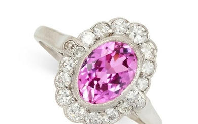AN UNHEATED PINK SAPPHIRE AND DIAMOND RING in cluster