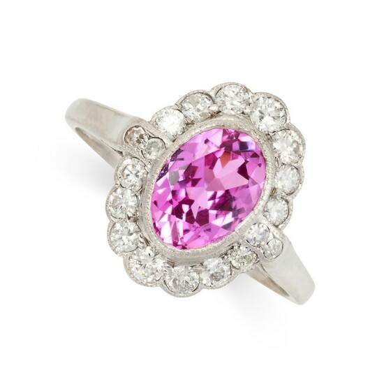 AN UNHEATED PINK SAPPHIRE AND DIAMOND RING in cluster