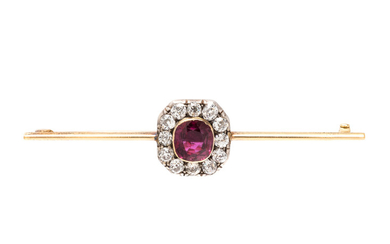 ANTIQUE, RUBY AND DIAMOND BAR BROOCH