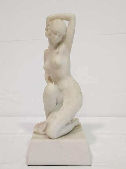 ART DECO STYLE CULTURED MARBLE SCULTPURE WOMAN