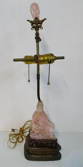 ASIAN FIGURAL ROSE QUARTZ LAMP 24"H