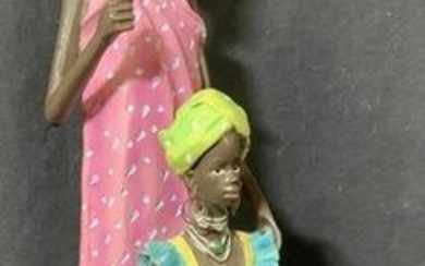 African Hand Painted Statue of 2 Women
