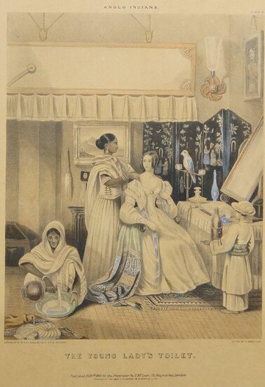After William Tayler Esq, 1808-1892, Bengal Civil Service, From Sketches Illustrating the Manners & Customs of the Indians & Anglo Indians: The Young Lady's Toilet, by J. Bouvier, plate 2, chromolithograph, published by T. McLean, London, 1842, 40...