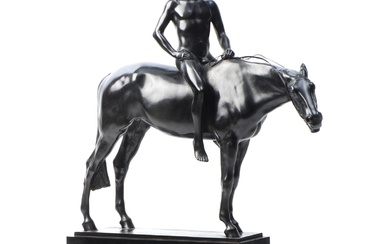 Albert Hinrich HUSSMANN (1874-1946), "Cavalier nu", sculpture en bronze à patine noire