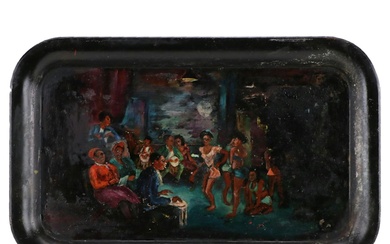 American Ashcan School Tray Painting of Nightclub Scene