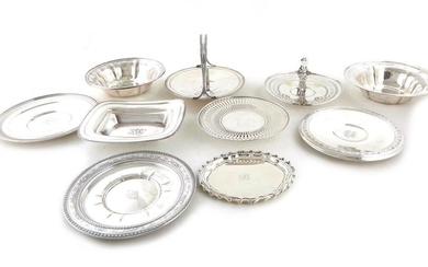 American silver trays, dishes, and baskets (10pcs)