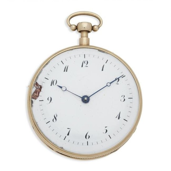 An 18K gold key wind repeating and musical open face pocket watch Circa 1820