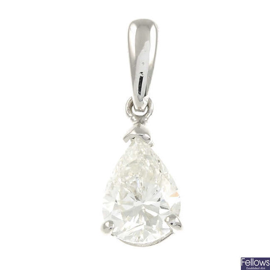 An 18ct gold pear-shape diamond single-stone pendant.