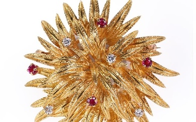 An 18ct gold ruby and diamond brooch, by Tiffany & Co.