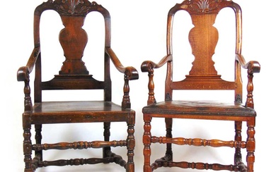 An 18th century beech and elm Dutch open arm chair...