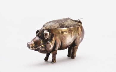 An Edwardian novelty silver pin cushion in the form of a pig