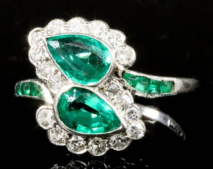 An Emerald and Diamond Ring, Modern, in platinum mount,...