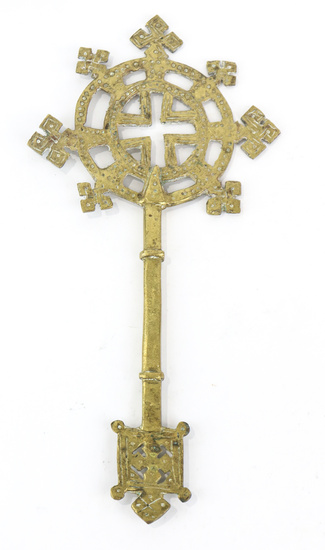 An Ethiopian (Abyssinia) Coptic processional cross, made of cast brass,...